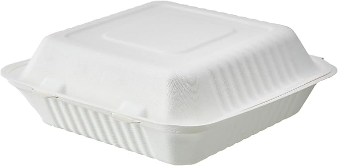 [9X9 1-Compartment 75-Pack Bio Natural Clamshell Take Out Food Containers with Lids, Disposable Bagasse Togo Plates, Eco-Friendly Biodegradable Made of Sugar Cane Fibers