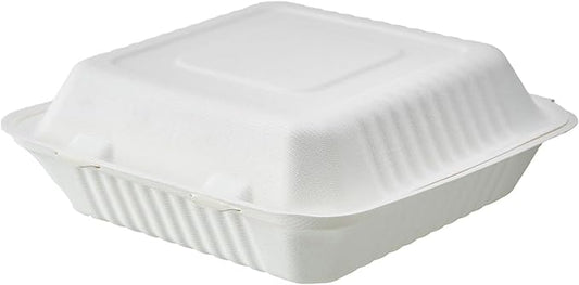 [9X9 1-Compartment 75-Pack Bio Natural Clamshell Take Out Food Containers with Lids, Disposable Bagasse Togo Plates, Eco-Friendly Biodegradable Made of Sugar Cane Fibers