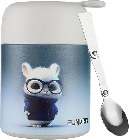 Funkrin 16oz Insulated Food Jar with Folding Spoon,Stainless Steel Lunch Bento Box for Kids Adults, Vacuum Leak Proof Soup Container for Hot & Cold Food