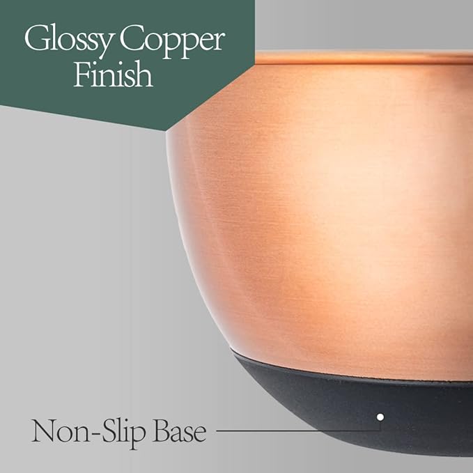 Samma Copper Mixing Bowl Set - Stainless Steel Body with Black Silicone Bottom - 3 Piece Set with Lids