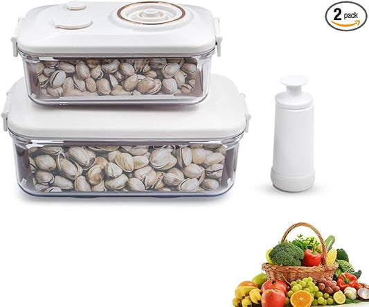 liviware home & kitchen Vacuum Seal Containers - Preserve Freshness with Time Dial, BPA-Free, Microwave-Safe - 2-Piece Set (5.1 Cups + 8.9 Cups Rectangular), White, liv01