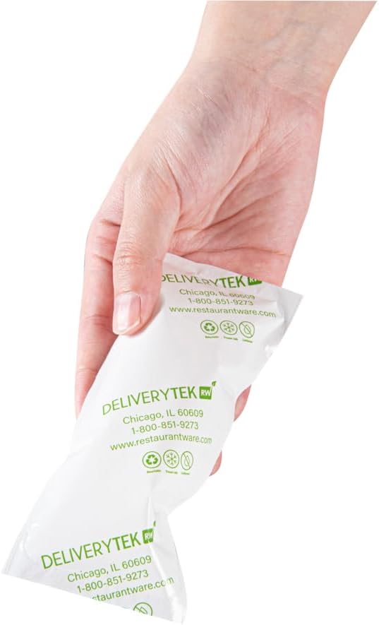 Restaurantware Delivery Tek 5.7 x 2.6 Inch Shipping Ice Packs 100 Durable Cold Packs - Easy-To-Use Design Leakproof Plastic Dry Ice Packs Reusable For Frozen Meat Vegetables or Beverages