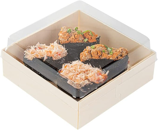 Restaurantware LIDS ONLY: Taipei 4.7 Inch Square Straight Lids, 100 Plastic Lids For 17 Ounce Square Straight Wooden Containers - Containers Sold Separately, Clear Plastic To Go Box Lids
