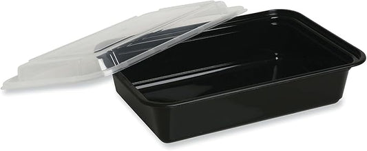 GEN Food Container with Lid, 28 oz, 8.81 x 6.02 x 2.04, Black/Clear, Plastic, 150/Carton (TORECT28)