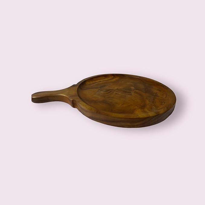 Rosewood Pizza Tray and Multipurpose Kitchen Round Cutting, Serving Board with Handle for Home, Restaurants - 12Inch, Brown