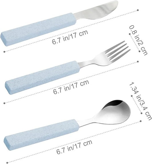 VANRA 3-Piece Children Utensils Set 18/10 Stainless Steel Child Flatware Set Silverware Knife Spoon Fork Set with Travel Case for Kids Lunch Box (Blue)
