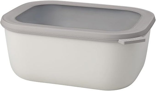 Mepal Cirqula 3000ml / 101oz Circular Rectangular Multi Food Storage & Serving Container with Transparent Lids | Perfect for Food Prep | Microwave & Dishwasher Safe | Nordic White | Made in Holland