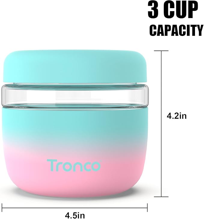 Tronco 24 oz Glass Lunch Bowl Container with Lid, Glass Food Storage Containers, Leak & Spill Proof, Soup & Stew Food Storage, Meal Prep, Airtight, Microwave Safe, BPA-Free - Ideal Gifts, 2Pack