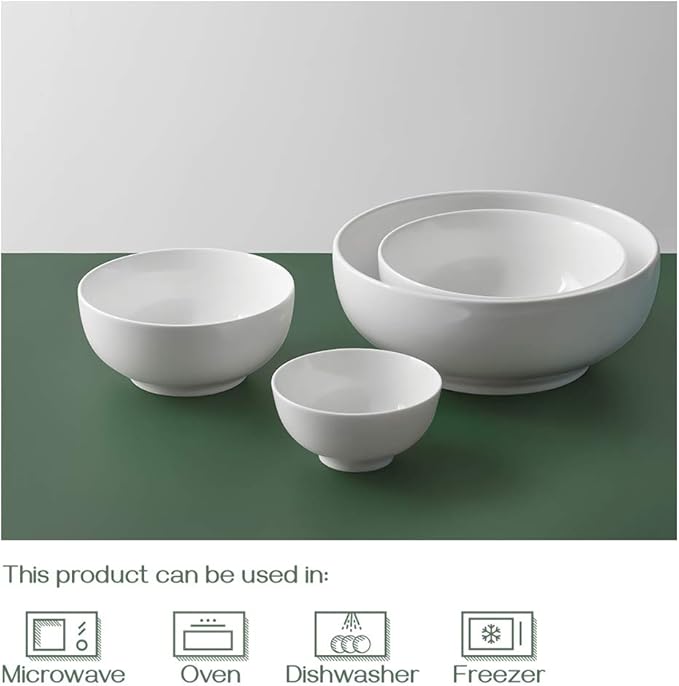 DOWAN Serving Bowls, Mixing Bowl Set, 86/36/24/8.5 Ounces Mixing Bowls for Kitchen, White Serving Set, Serving Bowls Set of 4, Ceramic Bowl Sets for Eating Different Sizes