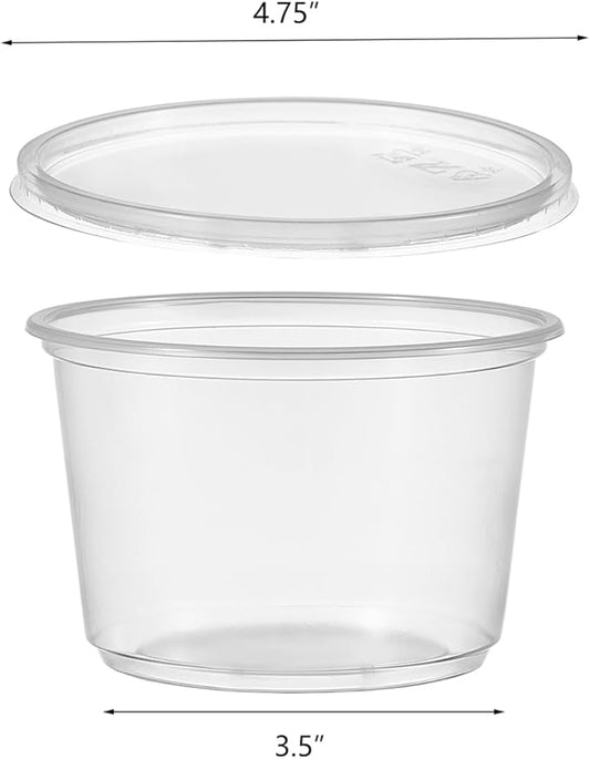 [150 Set - 16 oz. Plastic Deli Disposable Food Storage Containers With Airtight Lids