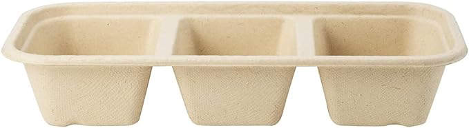 Restaurantware Pulp Tek 9.2 x 3.8 x 1.8 Inch Takeaway Food Boxes 100 Microwavable Take Out Containers - Lids Sold Separately Freezable Bagasse Catering Food Containers 3 Compartments 17 Ounces