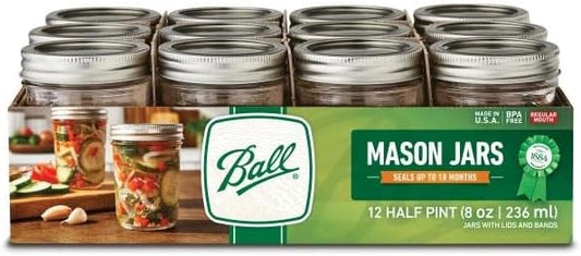 Ball Regular Mouth Glass Mason Jars with Lids and Bands, Used for Canning (Half Pint, 8 Ounce (Pack of 36))