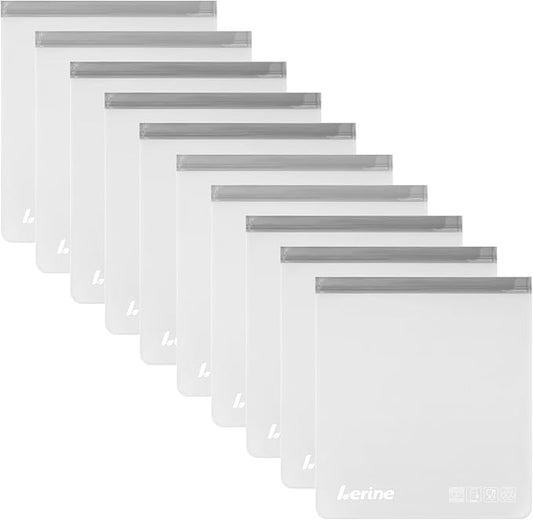 Lerine Reusable 2 Gallon Freezer Bags Dishwasher Safe, Reusable Freezer Bags 2Gallon Large Capacity, Leakproof BPA Free Food Storage Bags for Marinate Meats (Gray, 10 Pack 2 Gallon Bags)