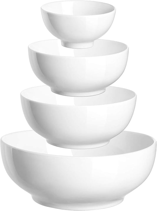 DOWAN Serving Bowls, Mixing Bowl Set, 86/36/24/8.5 Ounces Mixing Bowls for Kitchen, White Serving Set, Serving Bowls Set of 4, Ceramic Bowl Sets for Eating Different Sizes