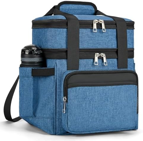 Insulated Lunch Bag & Lunch Box for Men - Double Deck Reusable Lunch Bag for Women Tote Cooler Bag Leakproof Soft Expandable - Extra Large Lunchbox for Work/Adult/Picnic/Outdoor (Blue，22L)