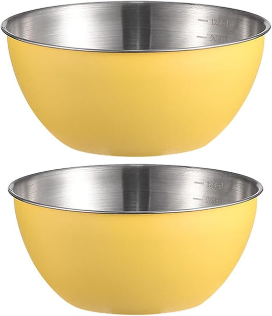 Stainless Steel Salad Bowls Set of 2 Mixing Bowl with Measurement Markings Snacks Bowls, Small 0.74 Quart Serving Bowls for Mixing, Cooking, Baking, Prepping and Home Kitchen Food Storage Bowls
