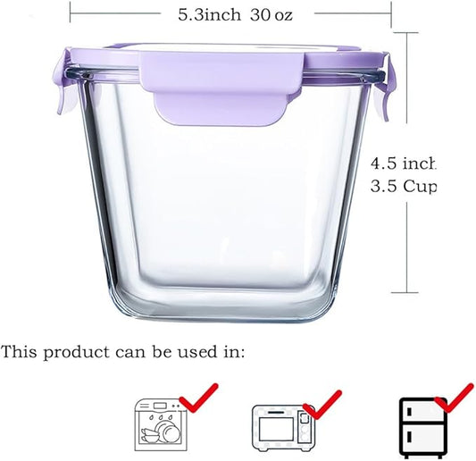 Square Glass Food Storage Container Airtight Lids, 4 Cup Glass Soup Containers with Lids, Food Storage Containers for Lunch, Leak-proof Meal Prep Container, Microwave Freezer Safe (4 Pack)