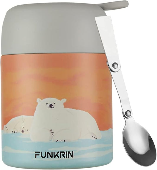 Funkrin 16oz Insulated Food Jar with Folding Spoon,Stainless Steel Lunch Bento Box for Kids Adults, Vacuum Leak Proof Soup Container for Hot & Cold Food