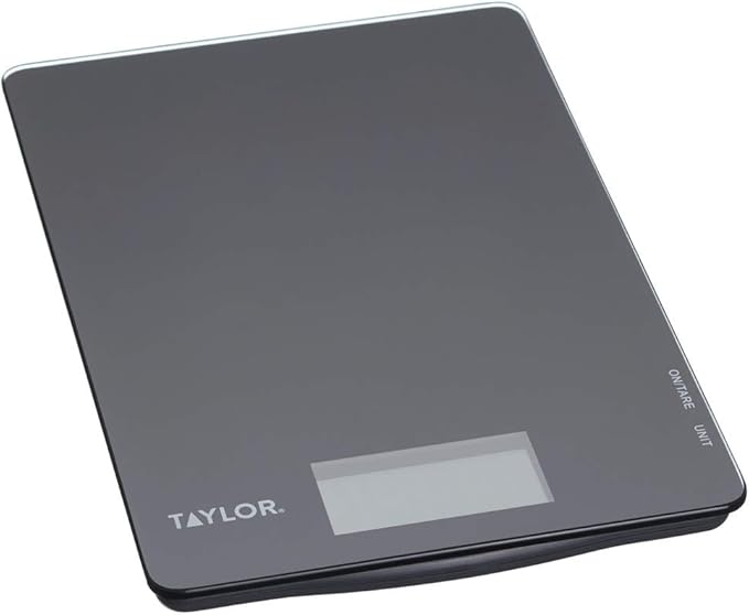 Taylor Pro Digital Ultra Thin Kitchen Food Scales, Compact Slimline Professional Standard with Tare Feature and Precision Accuracy, Black Glass, Weighs 5 kg Capacity