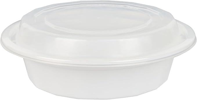Restaurantware Asporto 16 Ounce To Go Boxes 100 Microwavable Take Out Food Containers - Clear Plastic Lids Included Do Not Contain BPA White Plastic Catering Food Containers Disposable Round