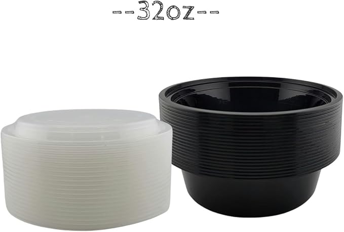 Meal Prep Containers 32oz Plastic Take-Out Container with Lids, 1 Compartment, BPA-Free, Microwave Safe, Food Storage Containers with Lids for Lunch, Salad, Bento Box (50 Pack)