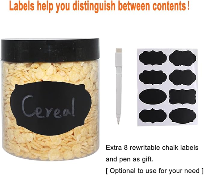 12 Pack 20oz (600ml) Clear Plastic Jars With Lids, Labels, 1 Pen - Empty Storage Containers for Dry Food, Peanut, Spice