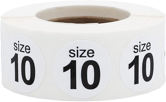 Shoe Size 10 White Stickers - 3/4 Inch Round, 500 Semi-Gloss Adhesive Labels Per Roll for Retail, Footwear Inventory, and Organization - Made in The USA
