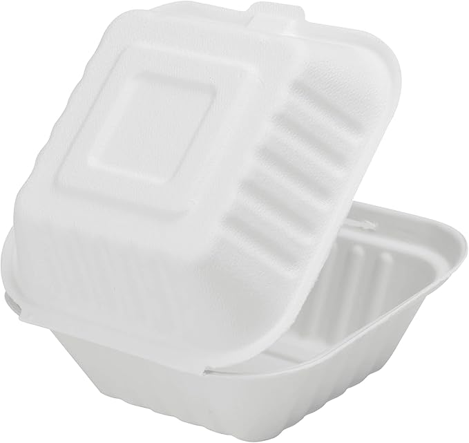 KARAT EARTH Clamshell Take Out Food Containers [6"x6", 500 ct ] Compostable To Go Containers, Natural Biodegradable Bagasse, Made of Sugarcane Fibers | White