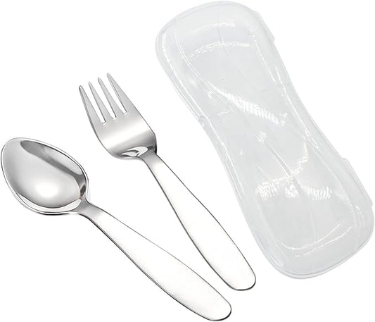 VANRA 2 Pieces Children Fork Spoon Set with Travel Case for Lunch Box, 18/8 Stainless Steel Kids Silverware Flatware Set Kids Utensil Set for School, 5.9in (Fork Spoon)