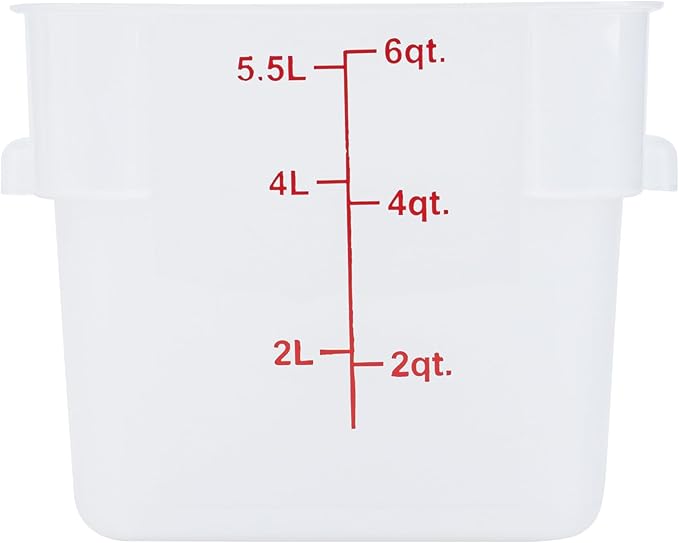 Restaurantware-Met Lux 6 Quart Food Storage Containers, 10 Translucent Storage Containers - Lids Sold Separately, Red Volume Markers, Dishwashable Containers, Side Handles, For Storing Foods