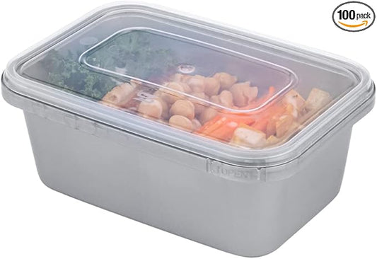 Restaurantware Futura 34.5 Ounce Meal Prep Containers With Lids 100 Tamper-Evident To Go Containers - Microwavable Disposable Silver Plastic Food Containers With Lids For Take Out or Lunches