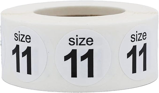 Shoe Size 11 White Stickers - 3/4 Inch Round, 500 Semi-Gloss Adhesive Labels Per Roll for Retail, Footwear Inventory, and Organization - Made in The USA