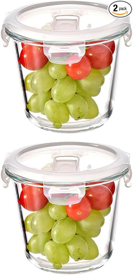 24 Oz Glass Soup Storage Container, 3 Cup Glass Meal Prep Container with Airtight Lids, Round Food Containers, Leakproof Freezer Containers For Soup, freezer/Oven/Dishwasher Safe - (2 Pack)
