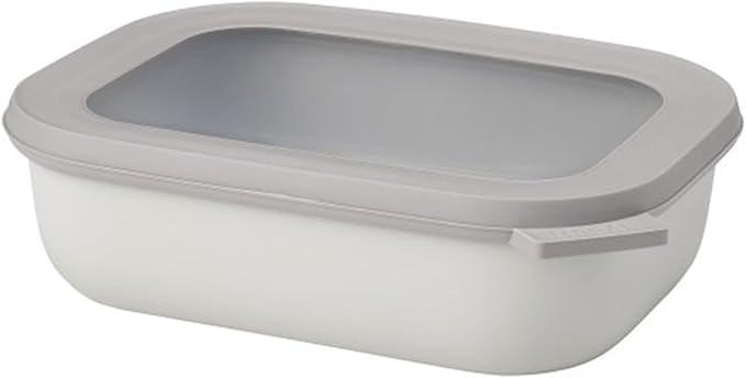 Mepal Cirqula 34oz/1,000ml Circular Rectangular Multi Food Storage & Serving Container with Transparent Lids | Perfect for Food Prep | Microwave & Dishwasher Safe | Nordic White | Made in Holland