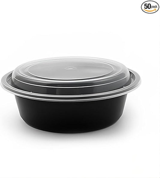 Meal Prep Containers 32oz Plastic Take-Out Container with Lids, 1 Compartment, BPA-Free, Microwave Safe, Food Storage Containers with Lids for Lunch, Salad, Bento Box (50 Pack)