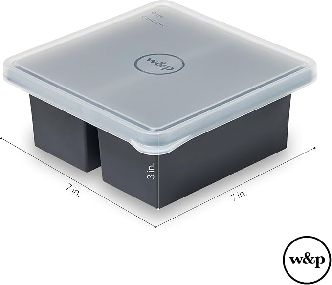 W&P Cup Cubes Silicone Freezer Tray with Lid, Charcoal, Makes 2 Perfect 2-Cup Portions, Freeze & Store Soup, Broth, Sauce, Leftovers, Dishwasher Safe