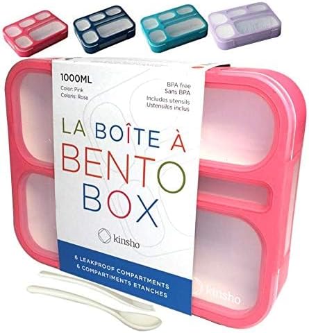 Bento-Box Lunch-box Containers for Kids Girls Toddler Women, 6 Compartment Leakproof School Portion Container Kit, Meal or Snack Boxes for School Daycare Travel, BPA-Free Pink