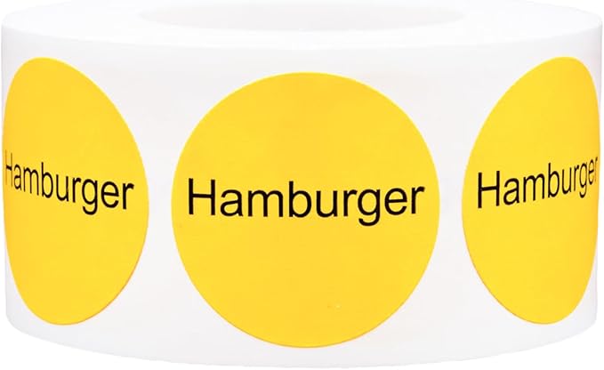 Yellow with Black Hamburger Circle Dot Adhesive Stickers, 1 Inch Round Labels, 500 Total Stickers