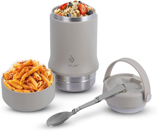 Ideus 20 oz Insulated Soup Thermo with Foldable Spolk and Bowl, All-in-one Stainless Steel Vacuum Thermal Food Jar for Lunch, Leakproof Bento Lunchbox Portable Soup Container Celadon