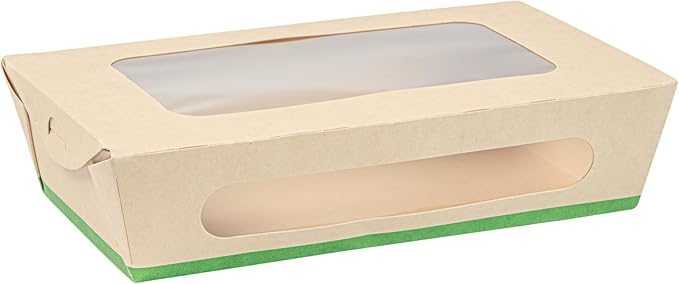Restaurantware-Sustain 35 Ounce Sturdy Paper Take Out Boxes, 50 Disposable Take Out Food Containers - With PLA lining, Two Clear PLA Windows, Bamboo Paper Containers, Compostable, Tab-Lock Design