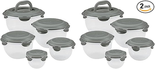 Rachael Ray Leak-Proof Nestable Container Food Storage Bin Set, 10-Piece, Clear with Gray Lids (Pack of 2)