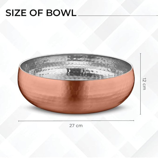 Avador® Set of 3 Premium Stainless Steel Salad Mixing Bowl Hammered Finish | Handmade | Includes Salad Serving Utensils (Copper Plated)