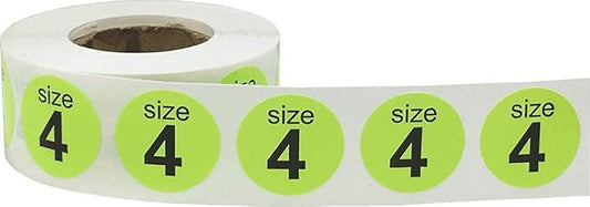 Shoe Size 4 Hot Green Stickers for Retail Clothing – 0.75 Inch Round, 500 Semi-Gloss Adhesive Labels Per Roll for Footwear Organization, Inventory, and Display – Made in The USA