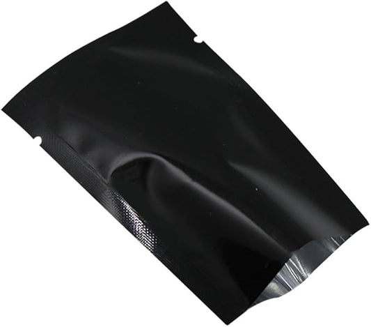 PABCK 200 Pack Metallic Mylar Foil Open Top Sealable Bags Vacuum Heat Seal Pouches for Food Storage Packaging with Tear Notches (6x9cm (2.4x3.5 inch), Black)