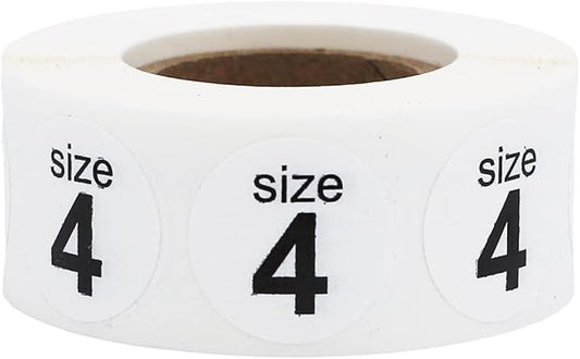 Shoe Size 4 White Stickers - 3/4 Inch Round, 500 Semi-Gloss Adhesive Labels Per Roll for Retail, Footwear Inventory, and Organization - Made in The USA