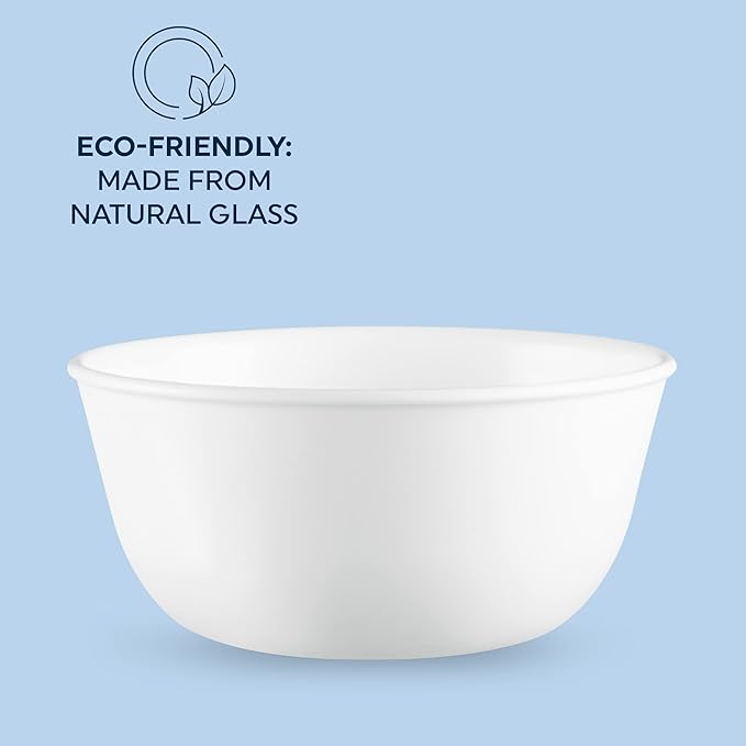 Corelle Vitrelle 6-PC Medium 28-oz Glass Soup/Cereal Bowls Set, Chip & Crack Resistant Dinnerware Bowls for Soup, Ramen, Cereal and More, Winter Frost White