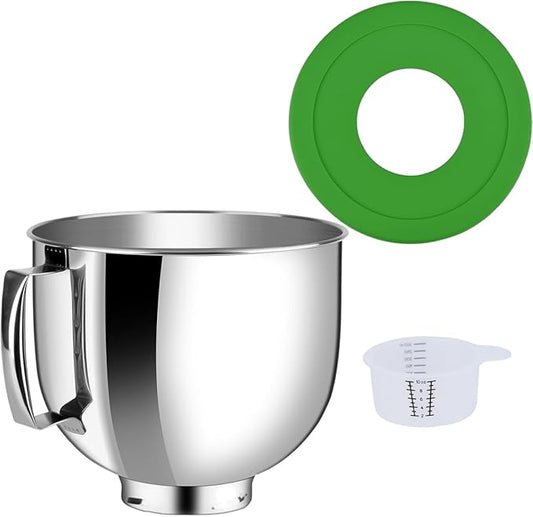 Stainless Steel Bowl Compatible with Kitchenaid Mixer 4.5/5QT，With Lid,5 Quart Stainless Bowl for Kitchen Aid Mixing,With Green Lid