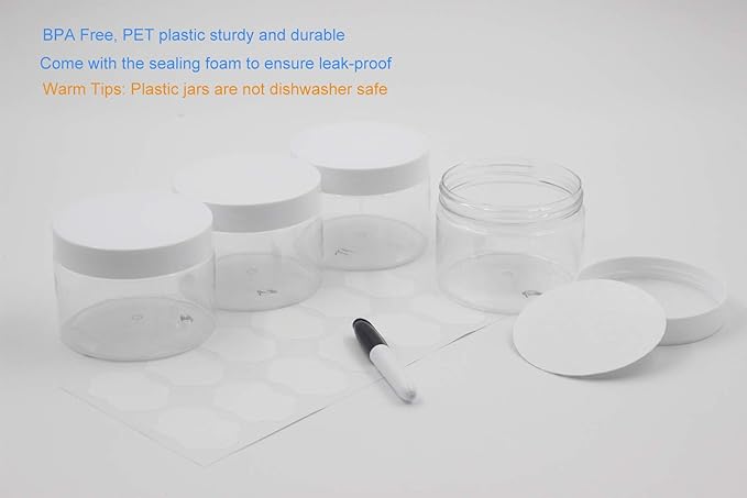 24 Pack 10 oz (300 ml) Plastic Jars with Lids, Food Storage Spice Jars, Craft Storage Favor Jars//Empty Wide-Mouth Jars for Body Butter, Cosmetics(Clear)