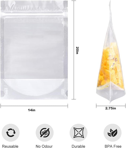 30Pcs14"X20" Clear Stand Up Zipper Seal Bgas,Reuseable Ziplock Plastic Pouch for Food Storage, Transparent Sealing Food Pouches Snack Packing,Cookie,Snack,Spices,Pet Food and Drinking