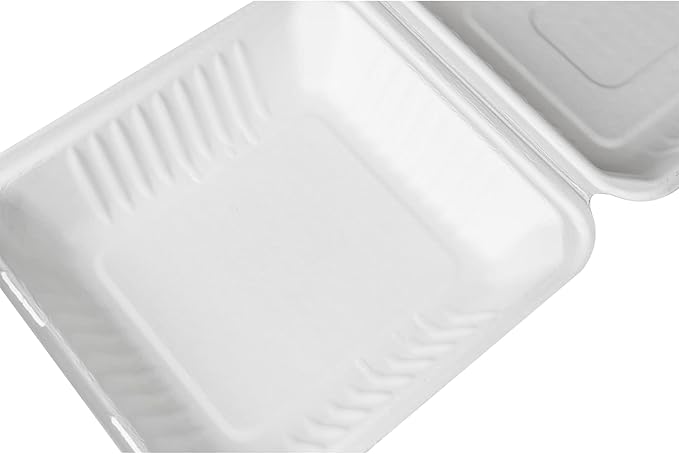 KARAT EARTH Clamshell Take Out Food Containers [8"x8", 200 ct ] Compostable To Go Containers, Natural Biodegradable Bagasse, Made of Sugarcane Fibers | White